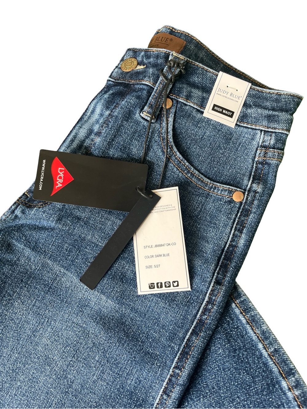 NEW Judy Blue Jeans Retro Wide High Waist Dark Blue Denim Womens Size 5/27 - Picture 5 of 10